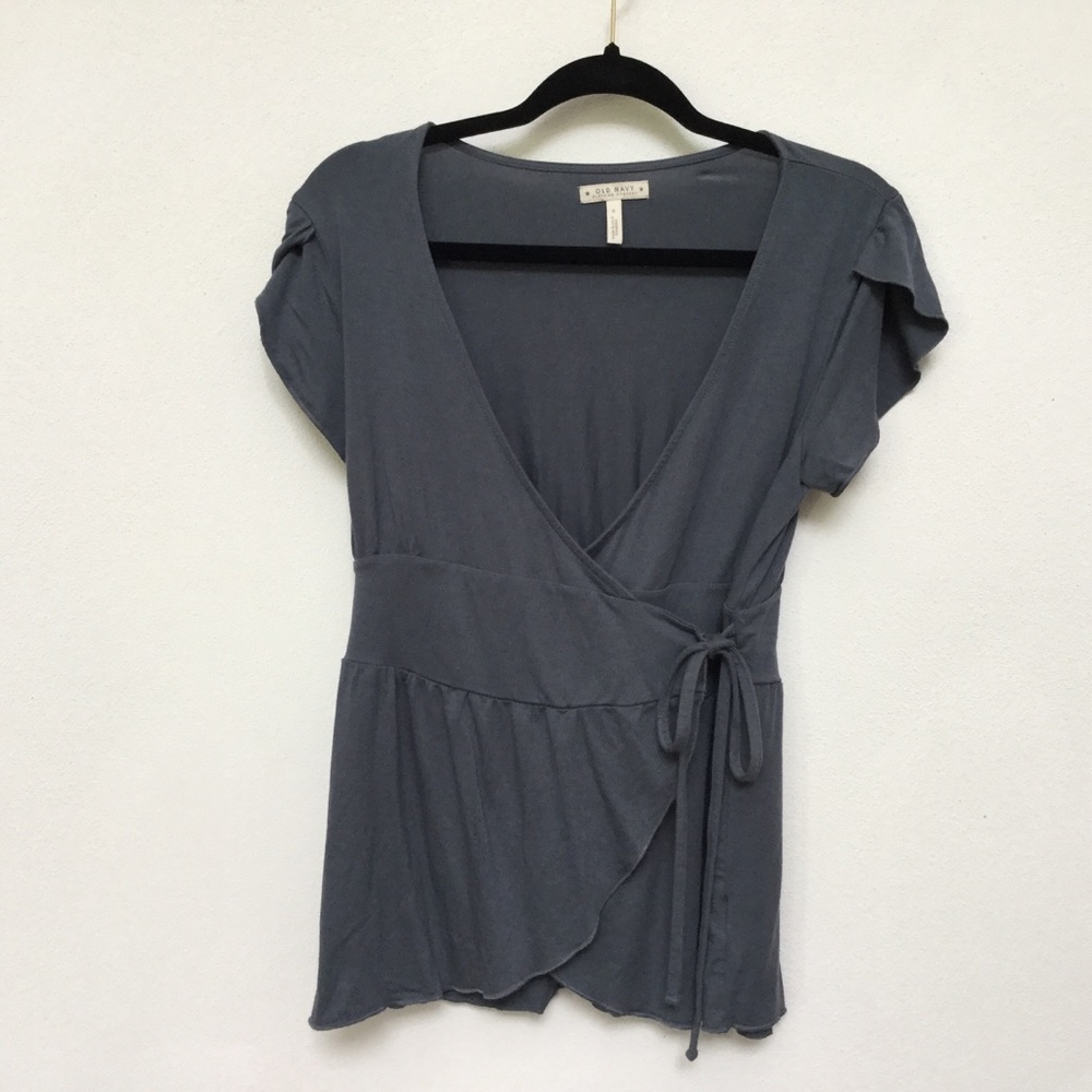Old Navy Blue Wrap Cap Sleeve Top Size Small Feminine Basic Comfort Stretch